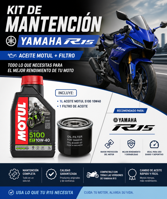Kit Mantención Yamaha R15 + Aceite Motul 5100 10W40 + Filtro