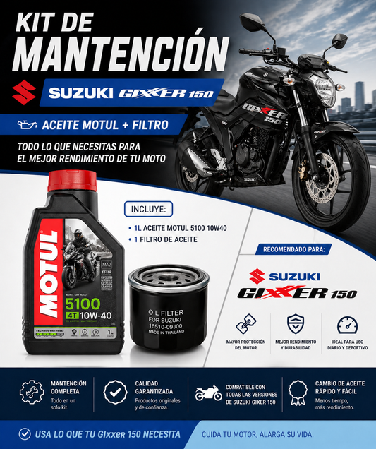 Kit Mantención Suzuki Gixxer 150 + Aceite Motul 5100 10W40 + Filtro